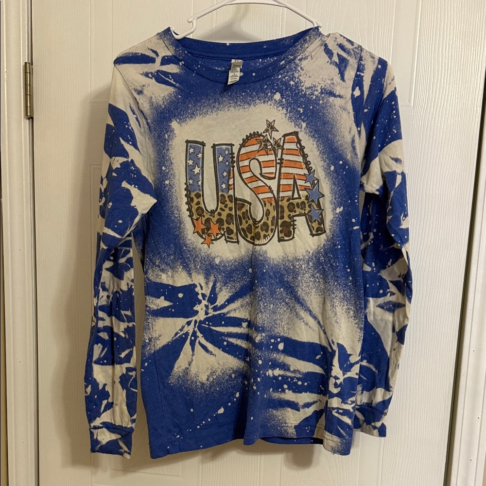 Bella Canvas Long Sleeve Tee - Blue and White USA Design